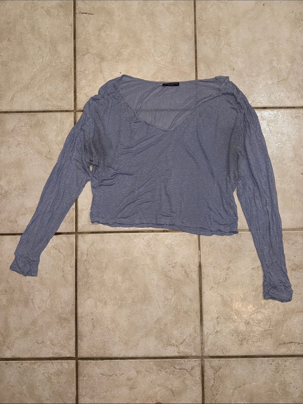 Brandy Melville Light Blue Scoop-Neck Long Sleeve Top